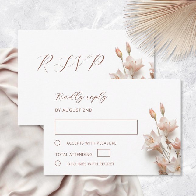 Blush 3D Boho Flowers Wedding RSVP Card (Creator Uploaded)