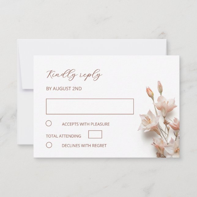 Blush 3D Boho FlowersWedding RSVP Card (Front)