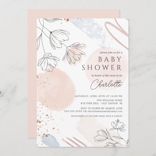Blush Abstract Shapes Baby Shower Invitation (Front/Back)