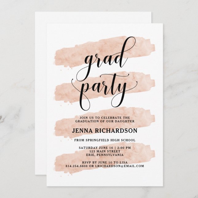 Blush Abstract Stripes | Graduation Party Invitation (Front/Back)