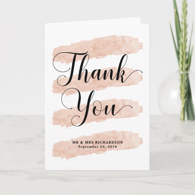 Blush Abstract Stripes | Watercolor Thank You Card (Front)