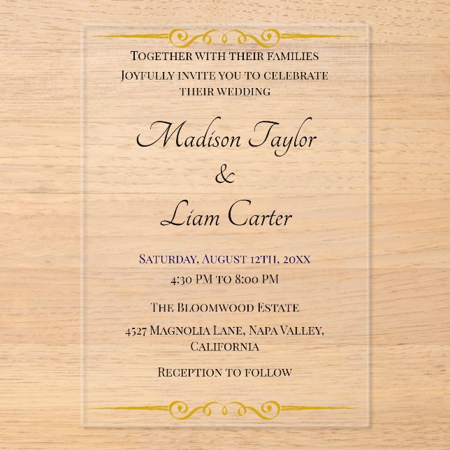 Blush Acrylic Wedding Invitation Simple (Front)