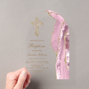 Blush Agate Baptism Acrylic Invitations