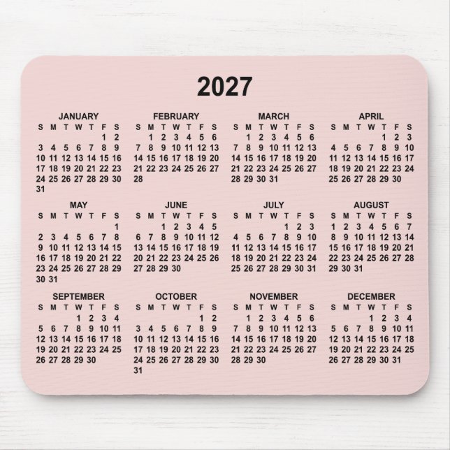 Blush and Black 2027 Calendar Mouse Pad (Front)
