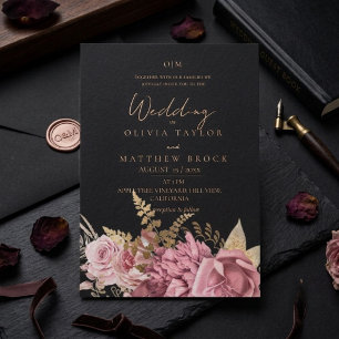 Blush and Black ⎮Dusty Rose Floral Wedding Invitation