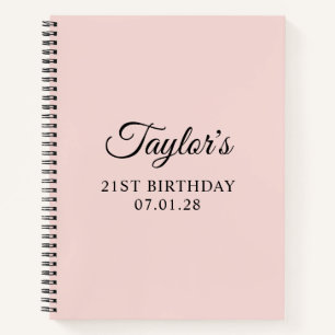 Blush and Black Elegant Script 21st Birthday Notebook