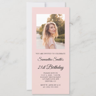 Blush and Black Elegant Script 21st Birthday Photo Invitation