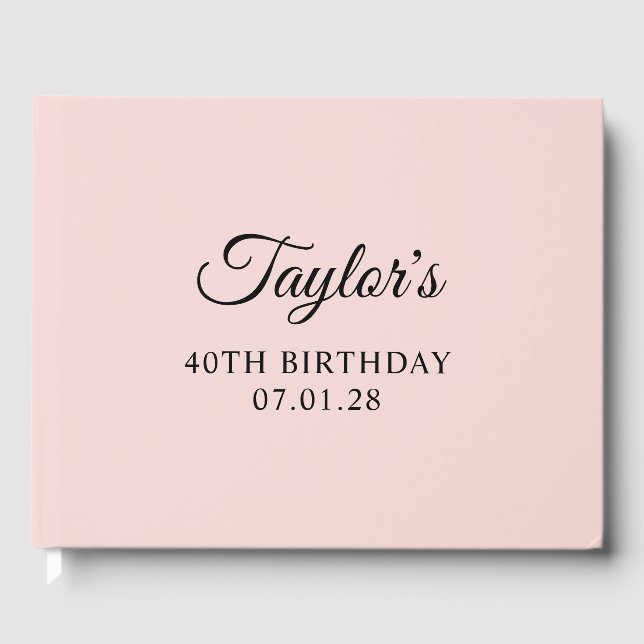 Blush and Black Elegant Script 40th Birthday Guest Book (Front)