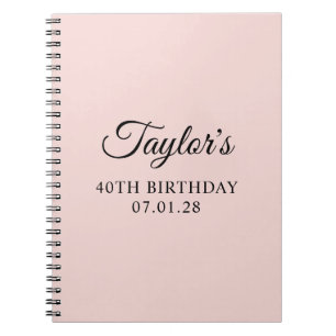 Blush and Black Elegant Script 40th Birthday Notebook