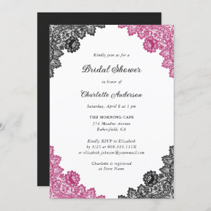 Blush and Black Floral Lace Bridal Shower Invitation