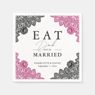 Blush and Black Floral Lace Wedding Napkin