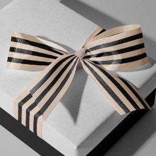 Blush And Black Stripes Colour FEDBC4 Grosgrain Ribbon