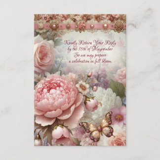 Blush and Bloom Vintage Floral RSVP Card 