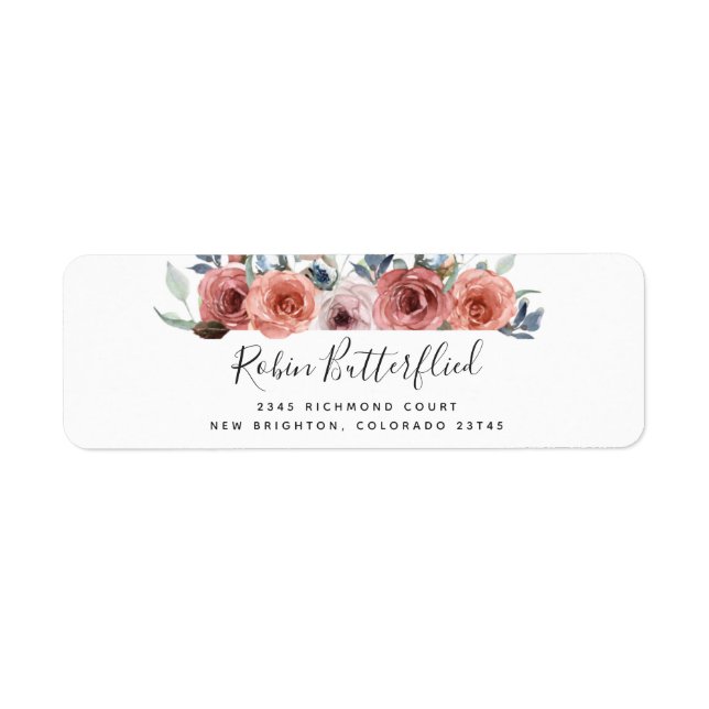 Blush and Blue Blissful Floral Return Address Label (Front)