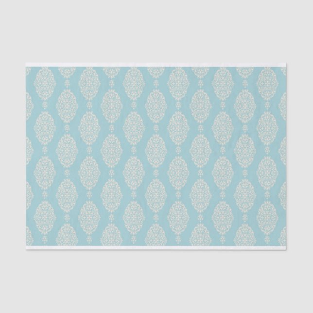 Blush and Blue Damask Pattern Tissue Paper (Front)