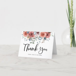 Blush and Blue Floral Quinceanera Thank You Card