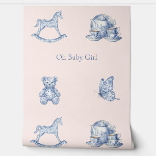 Blush and Blue Vintage Baby Nursery Wallpaper