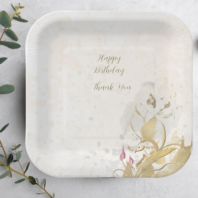 Blush and botanical golden leaves paper plates  (Creator Uploaded)
