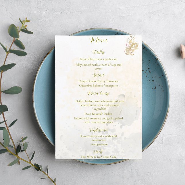 Blush and botanical leaves menu card (Creator Uploaded)