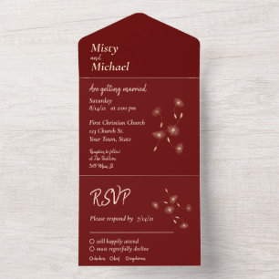 Blush and Burgundy Dandelion Seeds Minimal Wedding All In One Invitation