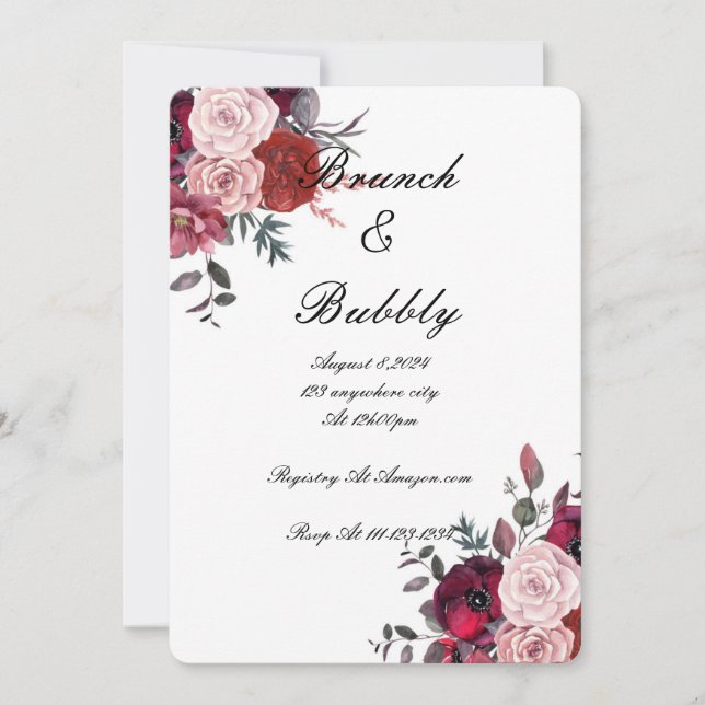 Blush And Burgundy Floral Bridal Shower Save The Date (Front)