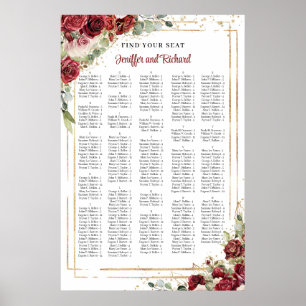 Blush and Burgundy floral gold frame Alphabetical Poster