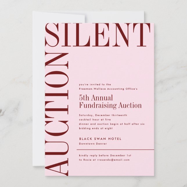 Blush and Burgundy Large Text Silent Auction Invitation (Front)