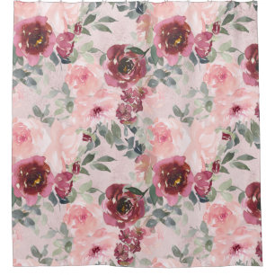 Blush and Burgundy Roses Shower Curtain