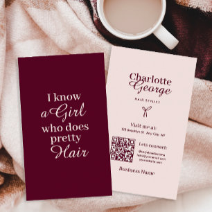 Blush and Burgundy Script Hair Stylist  Business Card