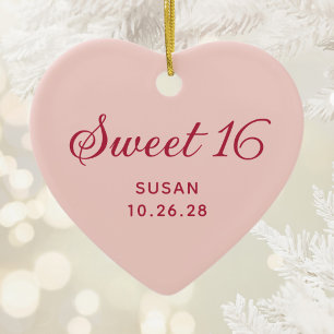 Blush and Burgundy Sweet 16 Photo Ceramic Ornament