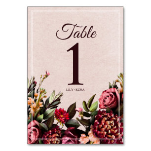 Blush and Burgundy Table Number