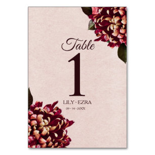 Blush and Burgundy Table Number
