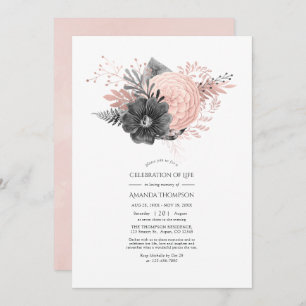 Blush and Charcoal Floral Celebration of Life Invitation