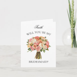 Blush and Coral Roses Bouquet Bridesmaid Proposal Invitation