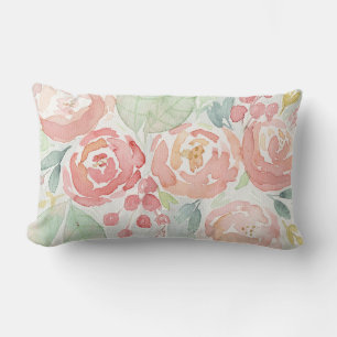 Blush and Coral Watercolor Flower  Lumbar Cushion