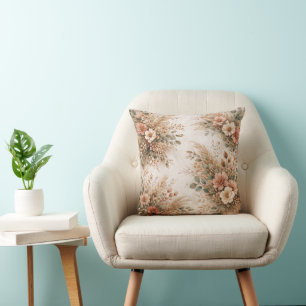 Blush and Cream Boho Pampas Bouquet Cushion