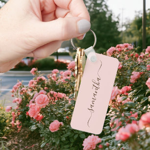 Blush and Dark Brown Elegant Swash Signature Key Ring
