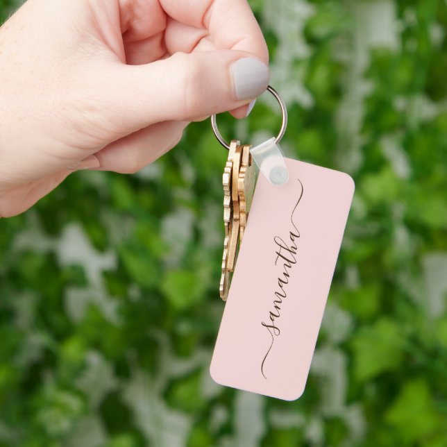 Blush and Dark Brown Elegant Swash Signature Key Ring (Hand)