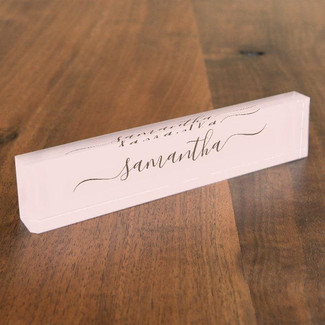 Blush and Dark Brown Elegant Swash Signature Name Nameplate (Side)