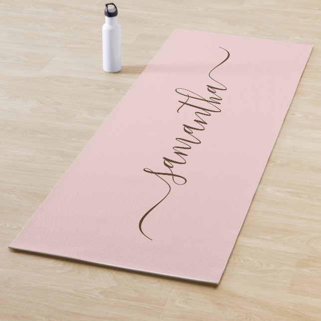 Blush and Dark Brown Elegant Swash Signature Name Yoga Mat (In Situ)