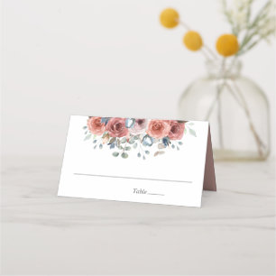 Blush and Dusty Blue Blissful Floral, Wedding Place Card
