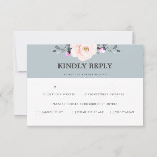 Blush And Dusty Blue Floral RSVP Meal With Choice Card