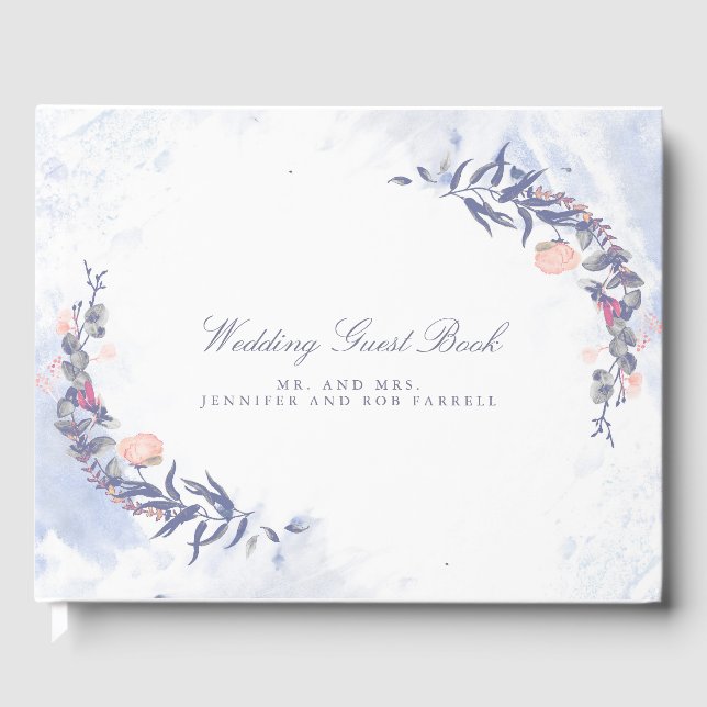 Blush and Dusty Blue Floral Wedding Guest Book (Front)