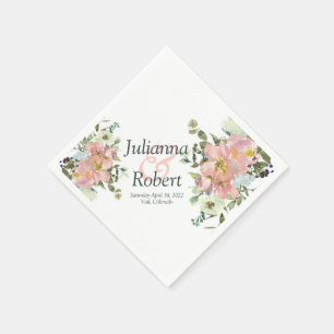 Blush and eggshell watercolor floral napkins