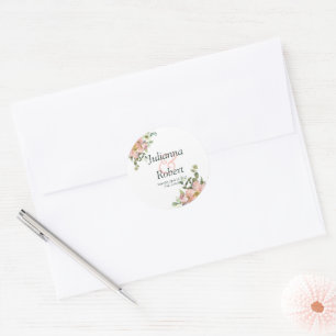 Blush and eggshell watercolor floral wedding clas classic round sticker