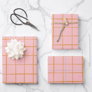 Blush and Gold Abstract Grid Lines Pattern  Wrapping Paper Sheet