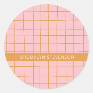 Blush and Gold Abstract Grid Lines Personalised  Classic Round Sticker
