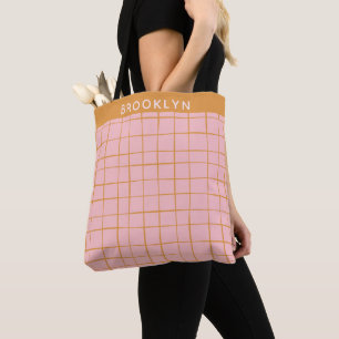Blush and Gold Abstract Grid Lines Personalised Tote Bag