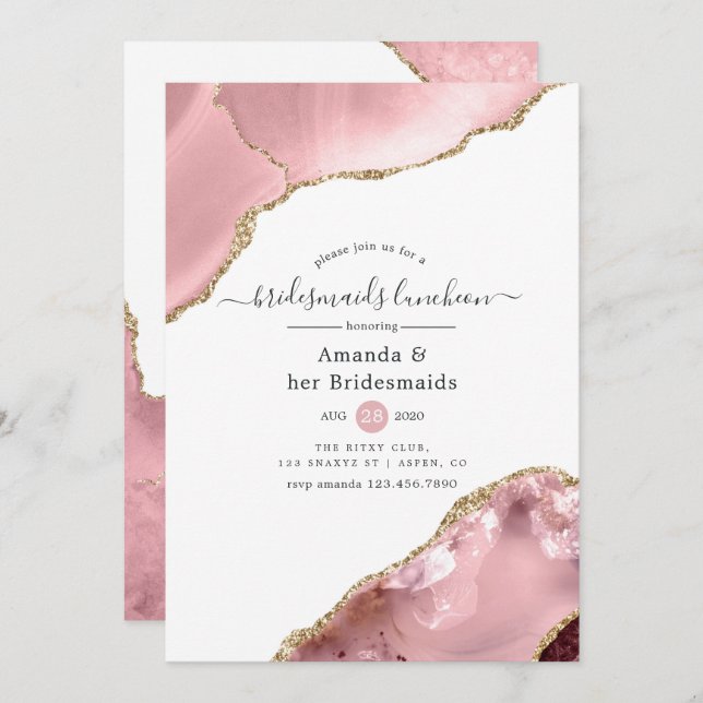Blush and Gold Agate Bridesmaids Luncheon Invitation (Front/Back)