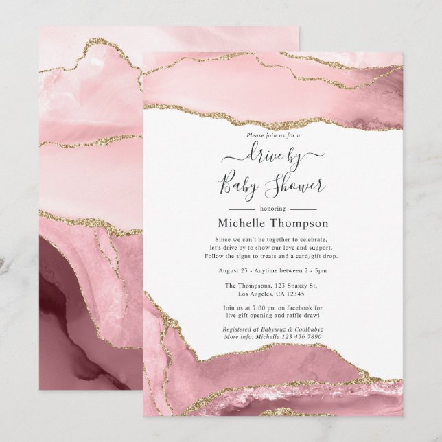 Blush and Gold Agate Drive By Shower Invitation (Front/Back)